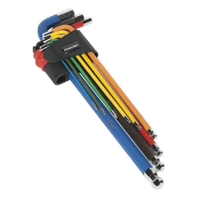 9 Piece Colour Coded Extra-Long Ball-End Hex Key Set - 1.5mm to 10mm Sizes