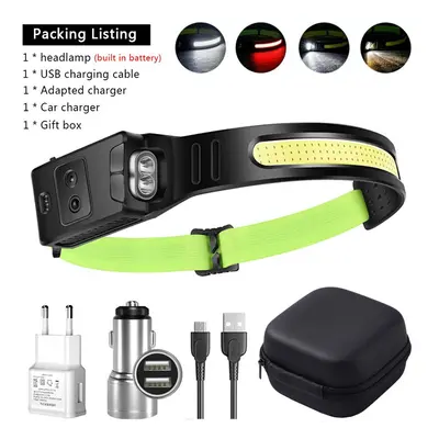 (Yellow XPE C Packing) COB LED Induction Riding Headlamp 1200mAh USB Rechargeable Hunting Flashl