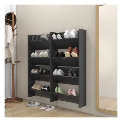 vidaXL 4x Wall Shoe Cabinets Grey Chipboard Shoe Organiser Rack Shelf Cabinet