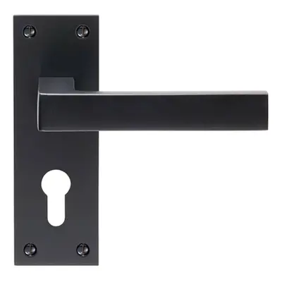 PAIR Straight Square Handle on Euro Lock Backplate x 50mm Matt Black