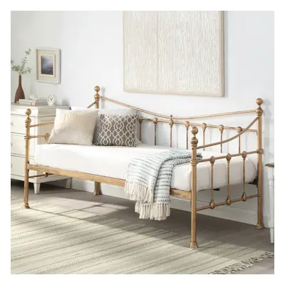 (Brass, No Trundle) Newnham Classic Victorian Style Living Room Bedroom Metal Day Bed Frame w Op