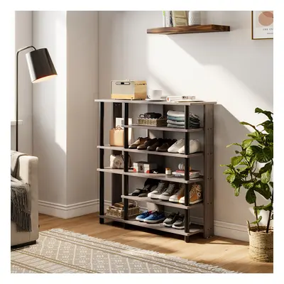 Grey Hallway Open-Style Wooden Shoe Rack&Display Shelf