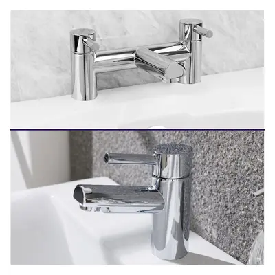 Bridge Chrome Round Deck Mounted Bath Filler & Basin Single Lever Mixer