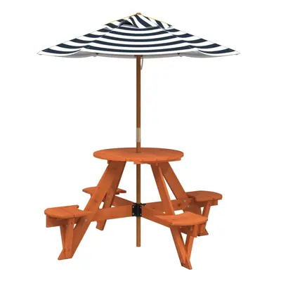 (dark brown and blue) vidaXL Picnic Table for Kids with Umbrella Play Table Round Solid Wood Fir