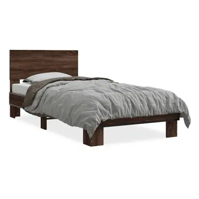 (brown oak, x cm) vidaXL Bed Frame Home Bed Base Sonoma Oak 90x200 cm Engineered Wood and Metal