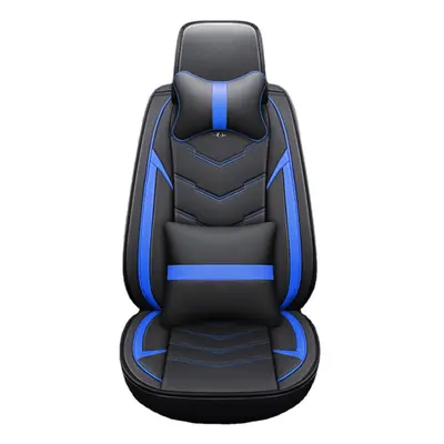 (Black & Blue) Breathable PU Leather Car Seat Protector Full Front&Rear Seat Cover Universal