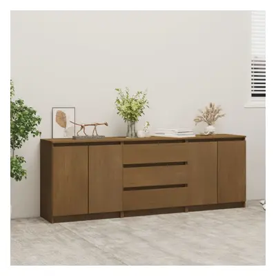 vidaXL Solid Pinewood Side Cabinet Honey Brown Home Sideboard Storage Cabinet