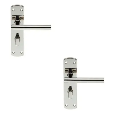 2x Mitred T Bar Lever on Bathroom Backplate Handle Thumbturn Lock Polished Steel