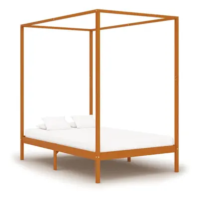 vidaXL Solid Pine Wood Canopy Bed Frame Honey Brown 120x200cm Double Beds