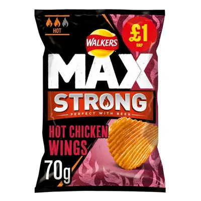 Walkers Max Strong Hot Chicken Wings Crisps 70g (Pack of 15)