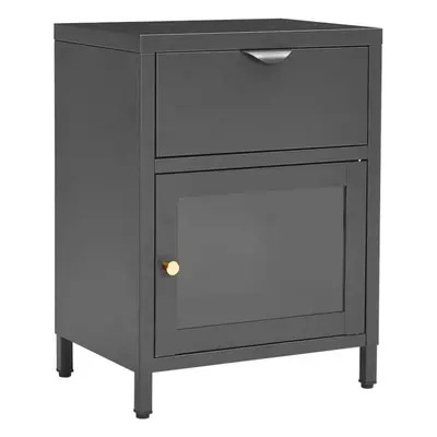 vidaXL Nightstand Anthracite Steel & Glass Bedside Storage Cabinet Side Table