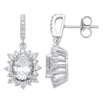 Jewelco London Ladies Sterling Silver oval Cubic Zirconia Sunshine Cluster Solitaire Drop Earrin