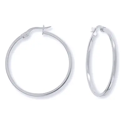 Jewelco London Ladies 9ct White Gold 1.5mm Square Tube Round Hoop Earrings 30mm - ERNR02671