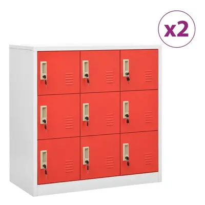 vidaXL 2x Locker Cabinets Light Grey and Red Steel Office Storage Side Cabinet