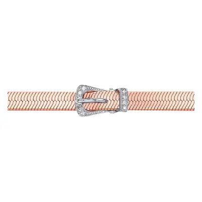 Jewelco London Rose Gold-Plated Sterling Silver Cubic Zirconia Herringbone Belt Buckle Bracelet 