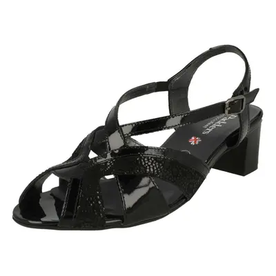 (UK 7, Black) Ladies Padders Heeled Slingback Sandals Charm - 2E Fit