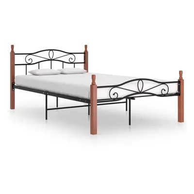 vidaXL Bed Frame Black Metal and Solid Oak Wood 120x200 cm Bedroom Furniture