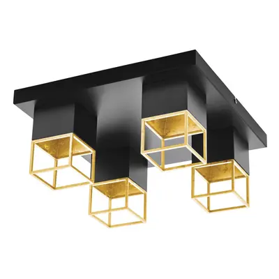 Flush Ceiling Light Black Plate Gold Square Shades Bulb GU10 4x5W Included