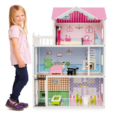 3-Storey Dollhouse with Furniture & Windows Playhouse Toy Set