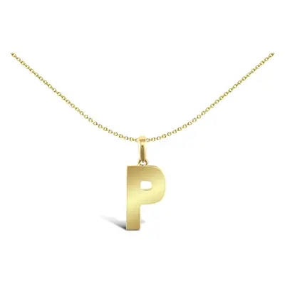 Jewelco London Solid 9ct Yellow Gold Polished Block Identity Initial Charm Pendant Letter P - JI