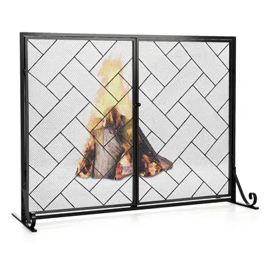 Double-Door Fireplace Screen 2-Panel Metal Spark Guard Gate Cover