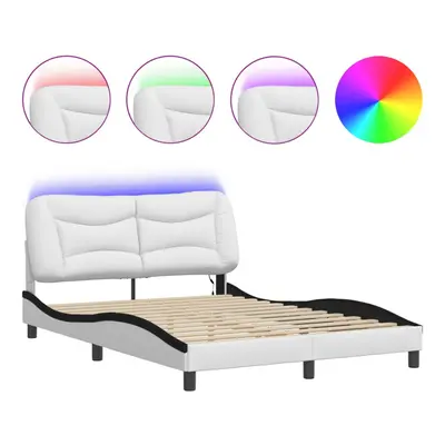 vidaXL Bed Frame with LED Lights Bed White and Black 140x200 cm Faux Leather