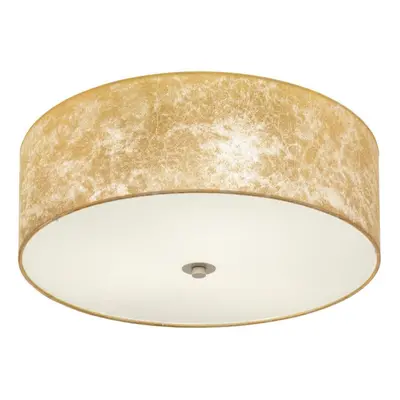 Flush Ceiling Light Colour Champagne Circular Shade Gold Fabric Bulb E27 3x60W