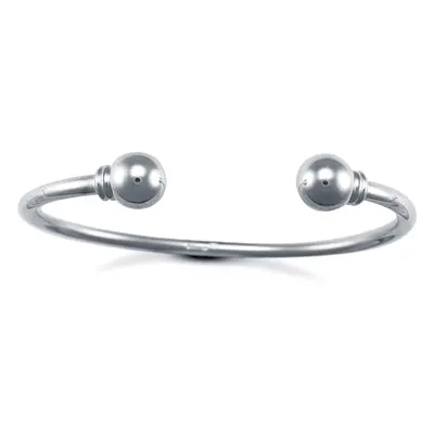 Jewelco London Sterling Silver 3.5mm Wire Collared Bead Torque Bangle Bracelet - ABG055