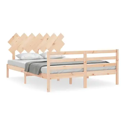 (natural) vidaXL Bed Frame Platform Bed with Headboard White Small Single Solid Wood