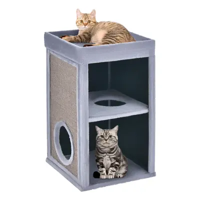 2-Story Cat Condo Cat Barrel Tower with Hideaway Cave & Removable Bed