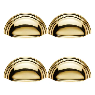 4x Victorian Cup Pull Handle Polished Brass x 46mm 76mm Fixing Centres