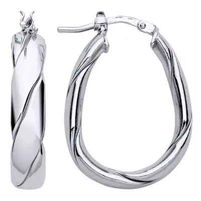 Jewelco London Ladies Rhodium Plated Sterling Silver Plaited Chunky Twist Pear Hoop Earrings 19m