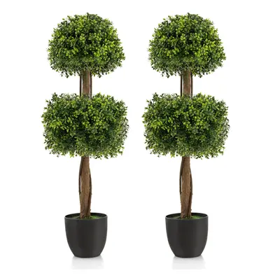 2 PCS 100CM Artificial Boxwood Topiary Ball Tree with Cement-filled Plastic Pot