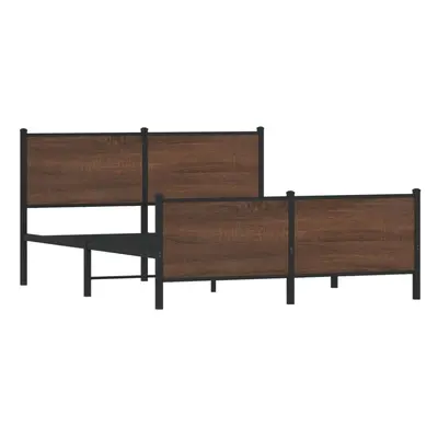 vidaXL Metal Bed Frame with Headboard and Footboard Bed Brown Oak 160x200 cm