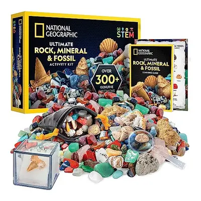 NATIONAL GEOGRAPHIC Rock Collection and Fossils for Kids? 300+ Piece Crystals and Gemstones Set 