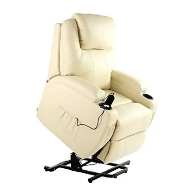 (Cream) Cinemo Elecrtic Rise Recliner Leather Massage Heated Armchair Lounge Chair