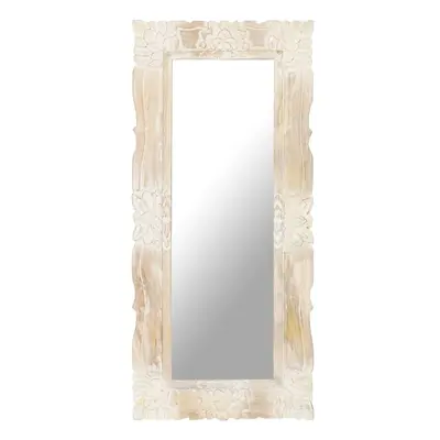 vidaXL Solid Mango Wood Mirror White 110x50 cm Home Wall Mounted Makeup Mirror