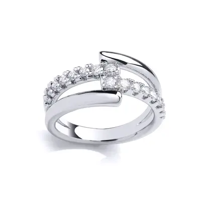 (K) Jewelco London Sterling Silver CZ Fancy Crossover Ring Eternity Ring - GVR959