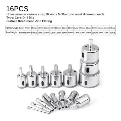 (16pcs) 8/14/15/16/30Pcs 6mm-70mm Diamond Coated Drill Bit Set Tile Marble Glass Ceramic Hole Sa