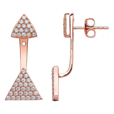 Jewelco London Ladies Rose Gold-Plated Sterling Silver Cubic zirconia Pave Pyramid Double Drop J