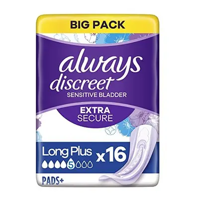 Always Discreet Incontinence Pads, Long, Plus, Towels, BIGGER PACK, Odour Neutraliser, For Sensi