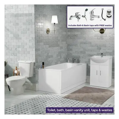 Bath 1700mm Flat Pack Vanity Unit Toilet Pan & Taps Bathroom Suite