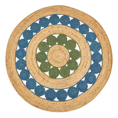 Round Jute Area Rug cm Blue and Green HOVIT