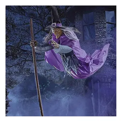 6 Foot Flying Witch Decoration Halloween Props with Terrifying Sounds and Lights Garden Lawn Hal