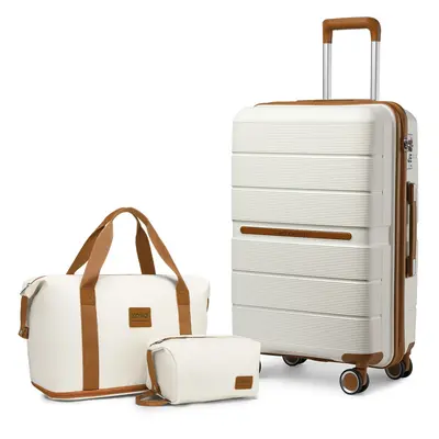 (Cream, Beige/Brown) K2392L inch Cabin Suitcase + EA2212 Travel Bag set