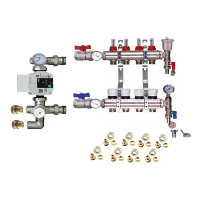 (4 PORT) Water Underfloor Heating Kit - Ports Manifold with Pump and Blending Valve Set