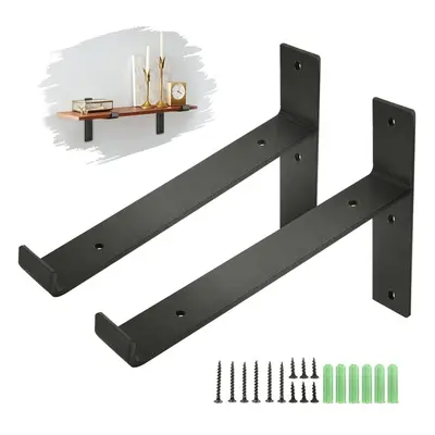 2Pcs Industrial Iron Chunky Solid Wood Shelf Brackets Matte Black Painting for Home Shop