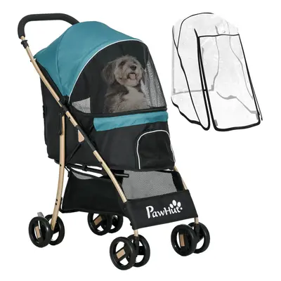 PawHut Pet Stroller for and Dogs w/ Rain Cover - Dark Green