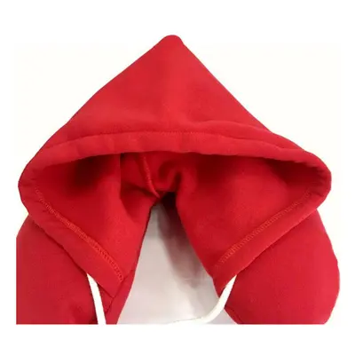 (Red) Hooded Travel Neck Pillow Support U-Shaped Eye Mask