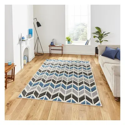 (160x220cm) Matrix Rugs MT24 in Grey Navy Striped Zig Zag Powerloomed Mats